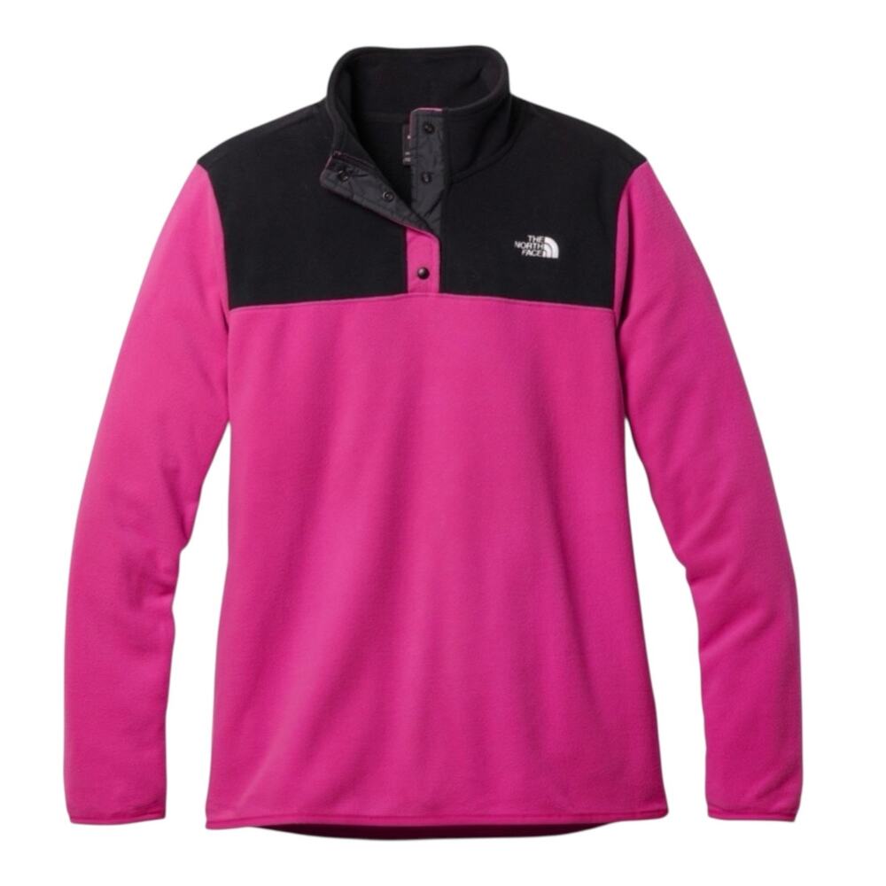The North Face Women Pink Black Medium TKA Fleece Pullover 1/4 Snap Sweater
